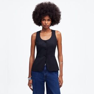 NEW Madewell Sccopneck Cutaway Vest in Drapey Twill Size 2 Black $118 Retail
